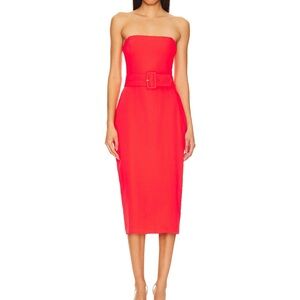 Amanda Uprichard ‘Fae Midi Dress’ in crimson red